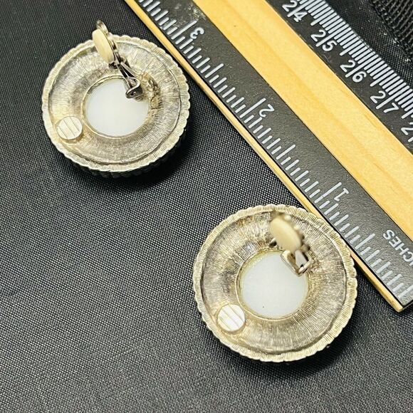 Chunky Faux Pearl Rhinestone Earrings 80s 90s Runway Silver Tone Y2k 1155 - Picture 4 of 5